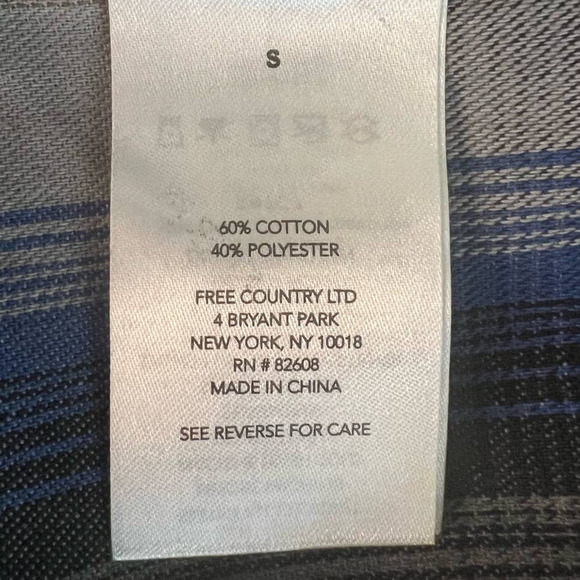 NWT Men’s Free Country Flannel Shirt in Cool Blue Plaid, Small - Picture 11 of 16